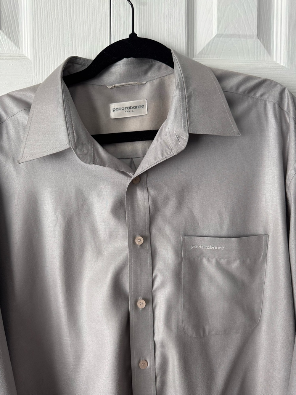 Paco Rabanne Button Down Shirt Light Gray Silver Luxury Paris Dress Shirt XL 110